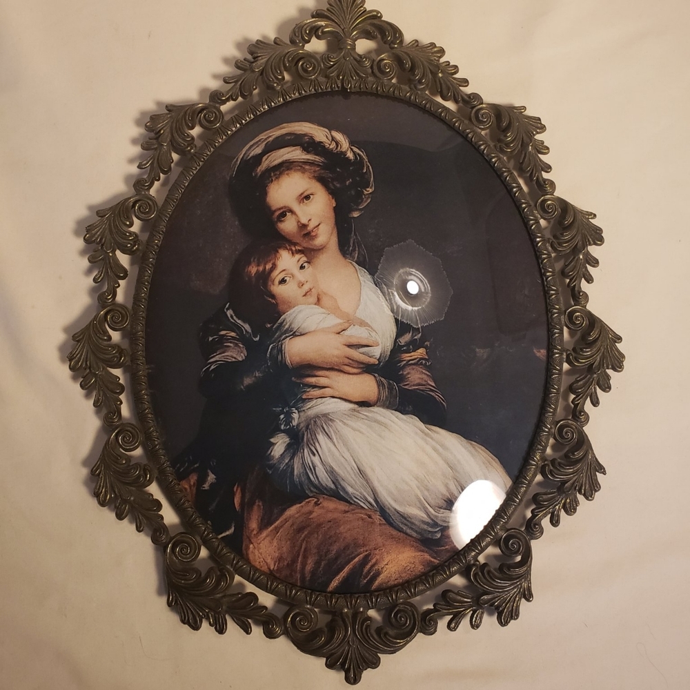 Vintage Print in Italian Convex Glass Brass Frame